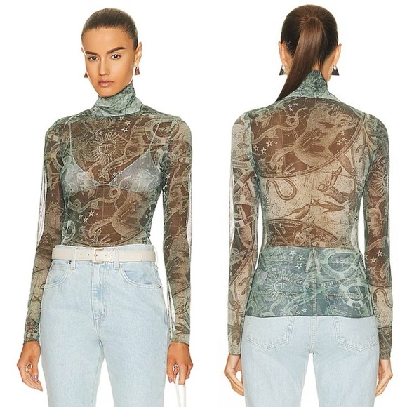 Jonathan Simkhai Tops - NWT Jonathan Simkhai Montana Printed Mesh Charli Turtleneck Army Atsrology Print